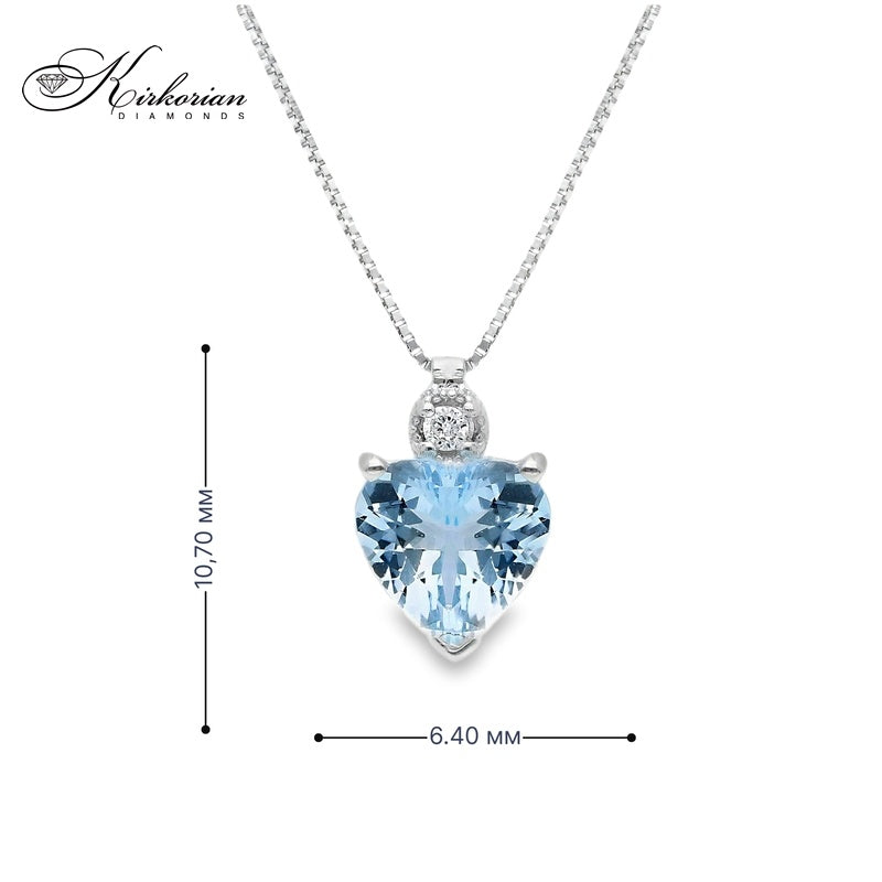 Колие Сърце от Бяло Злато 18К с Аквамарин 1.00 Карата и Диамант 0.02 Карата - Код S244591 | Kirkorian Diamonds