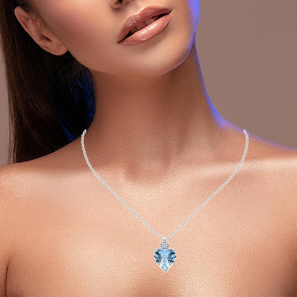 Колие Сърце от Бяло Злато 18К с Аквамарин 1.00 Карата и Диамант 0.02 Карата - Код S244591 | Kirkorian Diamonds