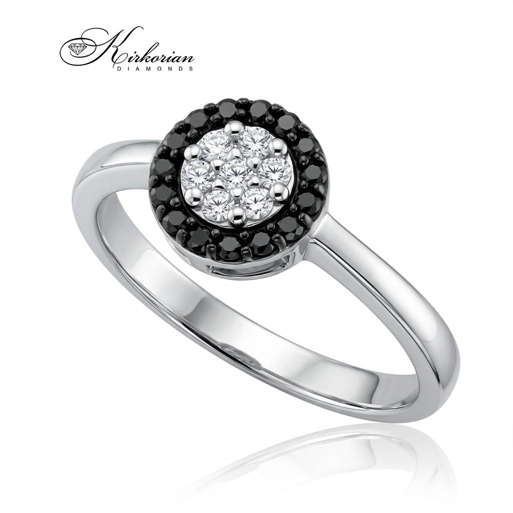 Фронтален изглед на пръстен S253319 с черни и бели диаманти 0.25 ct