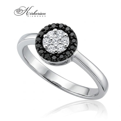 Фронтален изглед на пръстен S253319 с черни и бели диаманти 0.25 ct