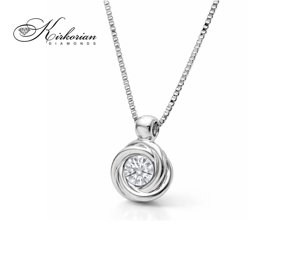Колие бяло злато 18к с диамант 0.13ct – модерна класика | Kirkorian Diamonds
