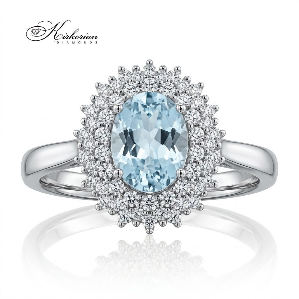 Фронтален изглед на годежен пръстен S254189 с аквамарин 0.73 ct и диаманти 0.25 ct