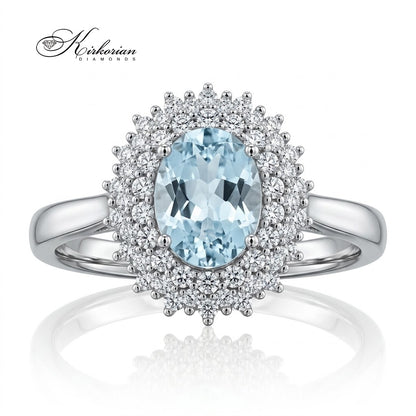 Фронтален изглед на годежен пръстен S254189 с аквамарин 0.73 ct и диаманти 0.25 ct