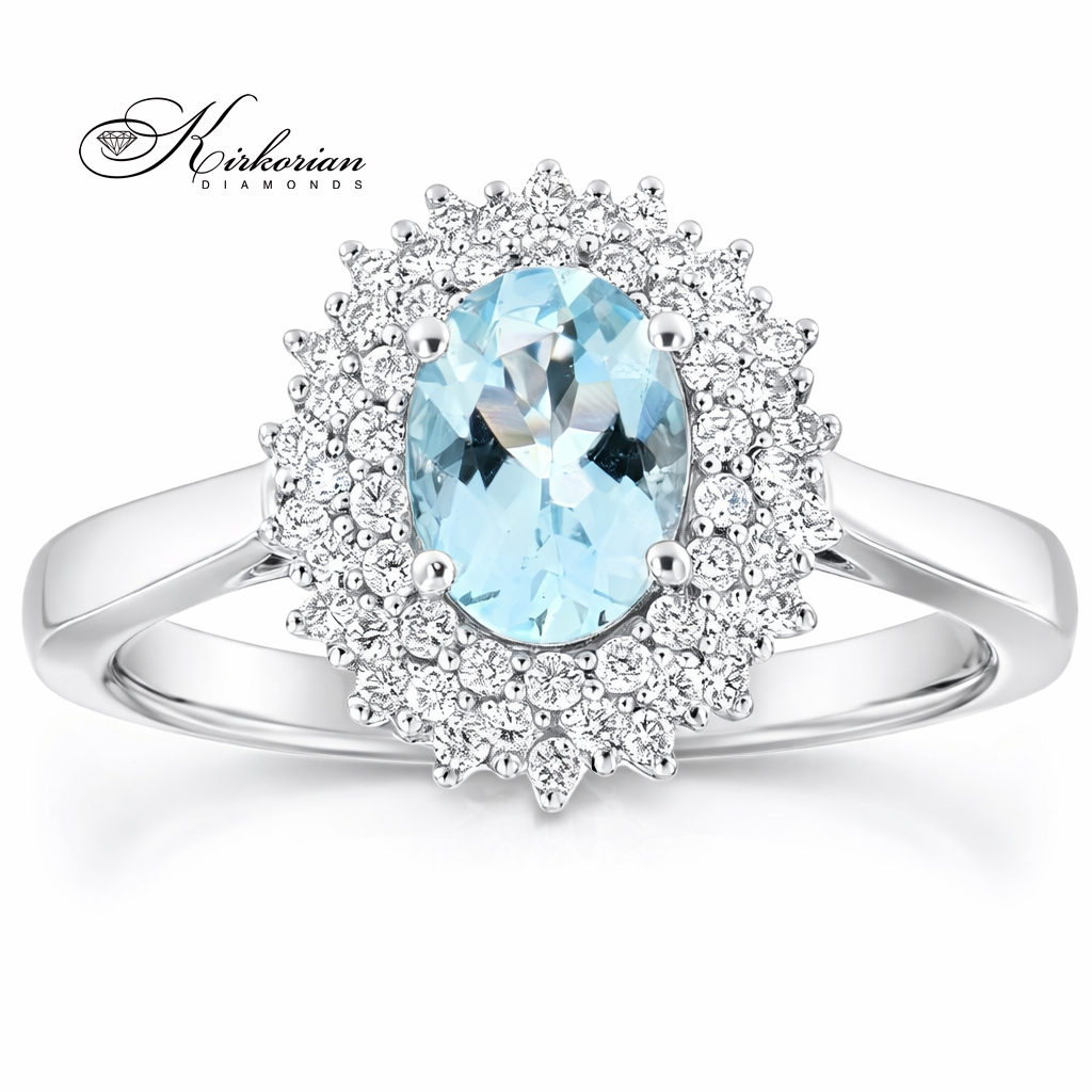 Пръстен от бяло злато 18K с аквамарин 0.73 ct и диаманти 0.25 ct halo дизайн S254189