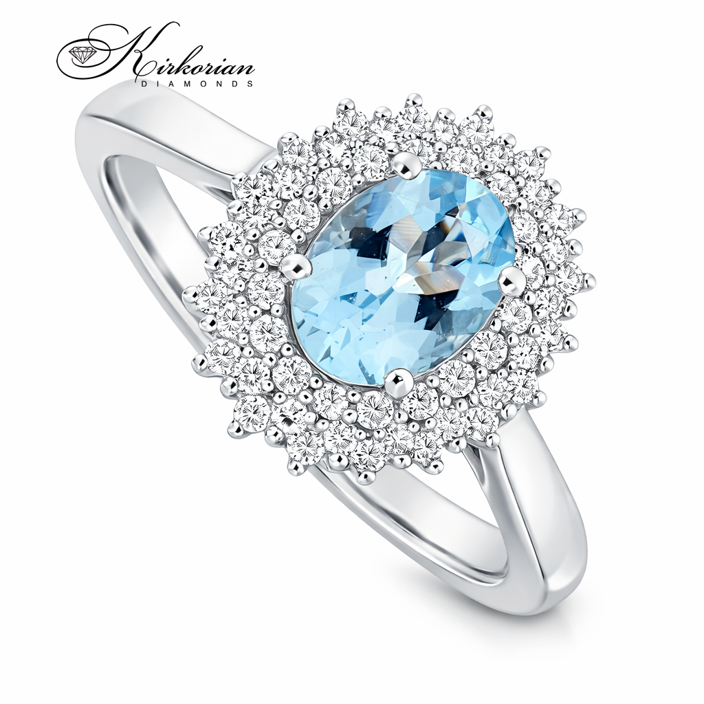 Луксозен пръстен от бяло злато 18K с аквамарин 0.73 ct и диаманти 0.25 ct S254189