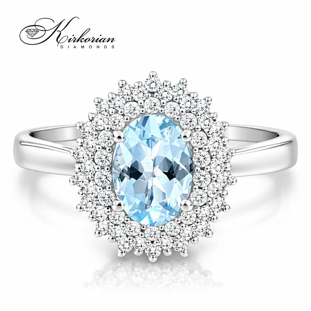 Елегантен пръстен с аквамарин 0.73 ct и диаманти 0.25 ct от бяло злато 18K модел S254189