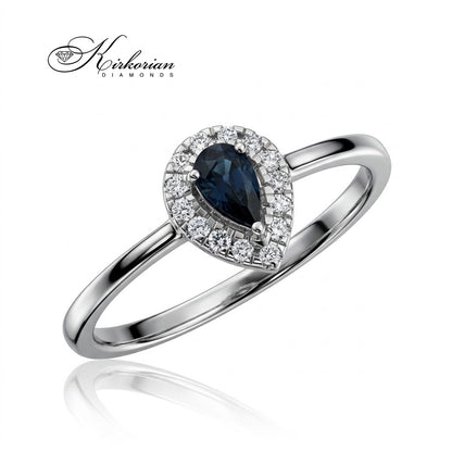 Пръстен S254344 със сапфир 0.27 ct и диамантен ореол – страничен перспективен изглед