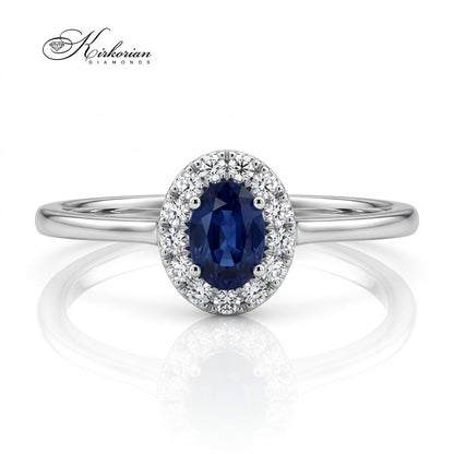 Пръстен с естествен сапфир 0.25 ct и диаманти 0.09 ct – фронтален изглед