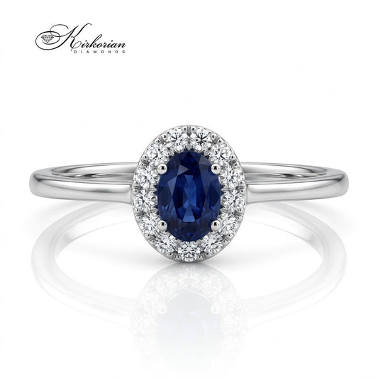 Пръстен с естествен сапфир 0.25 ct и диаманти 0.09 ct – фронтален изглед