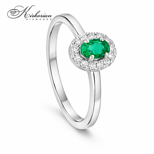 годежен пръстен със смарагд 0.27 ct и диаманти 0.09 ct от бяло злато 18К S254348 Kirkorian Diamonds