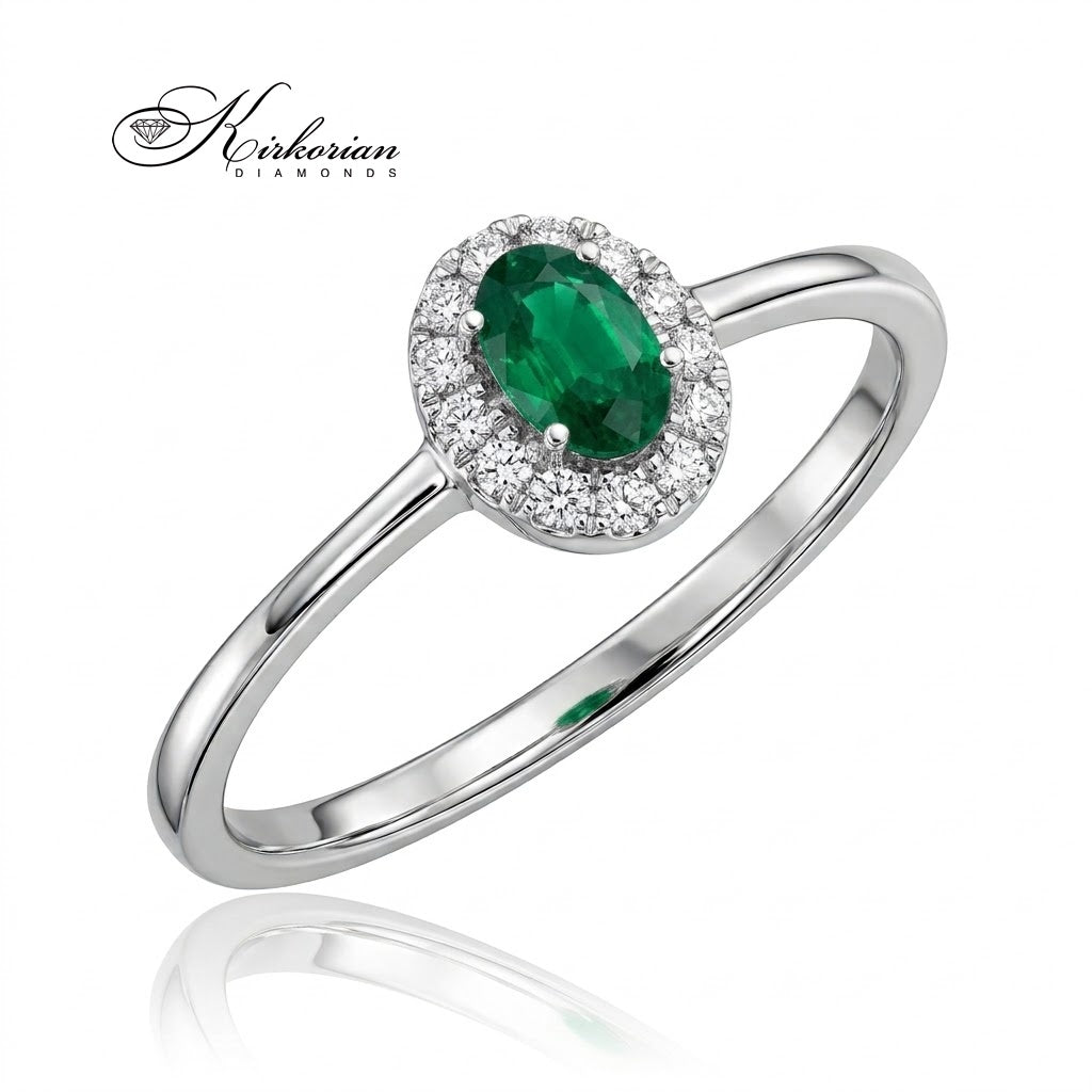 Пръстен S254348 с овален смарагд 0.27 ct и естествени диаманти – перспективен изглед