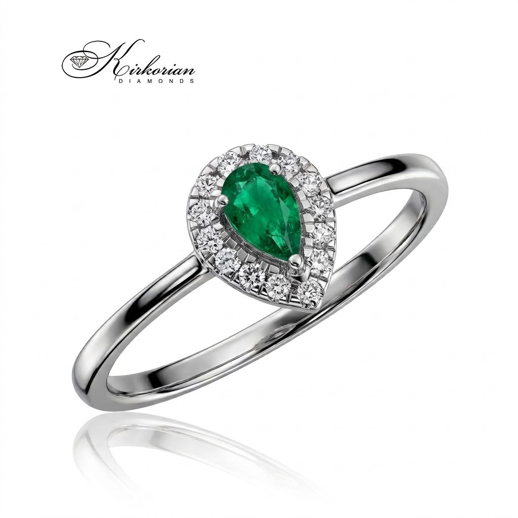 Пръстен S254656 със смарагд 0.17 ct и естествени диаманти – перспективен изглед