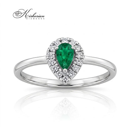 Годежен пръстен със смарагд капка 0.17 ct и естествени диаманти 0.09 ct – фронтален изглед
