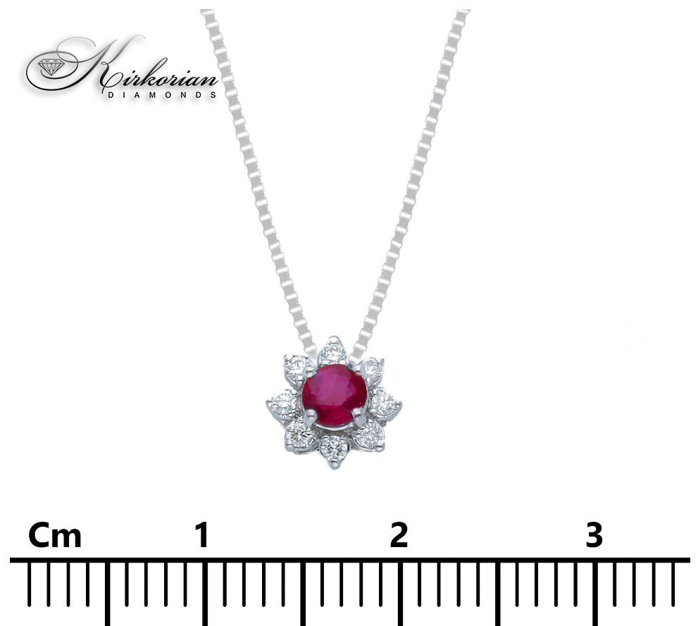 Колие бяло злато 18к с рубин 0.18ct и диаманти – Kirkorian Diamonds