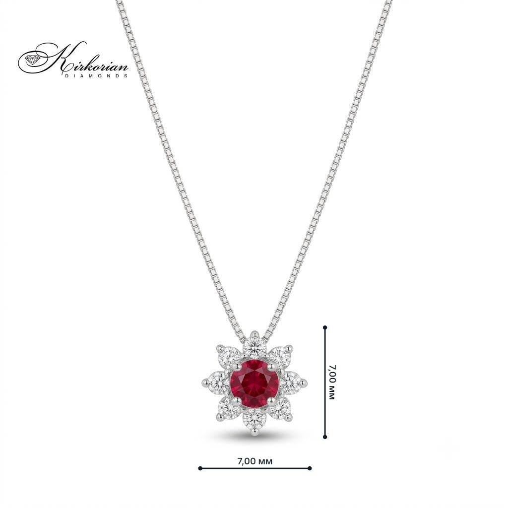 Колие от 18К бяло злато с рубин 0.18 ct и диаманти, висулка 7 х 7 мм