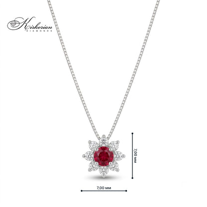 Колие от 18К бяло злато с рубин 0.18 ct и диаманти, висулка 7 х 7 мм