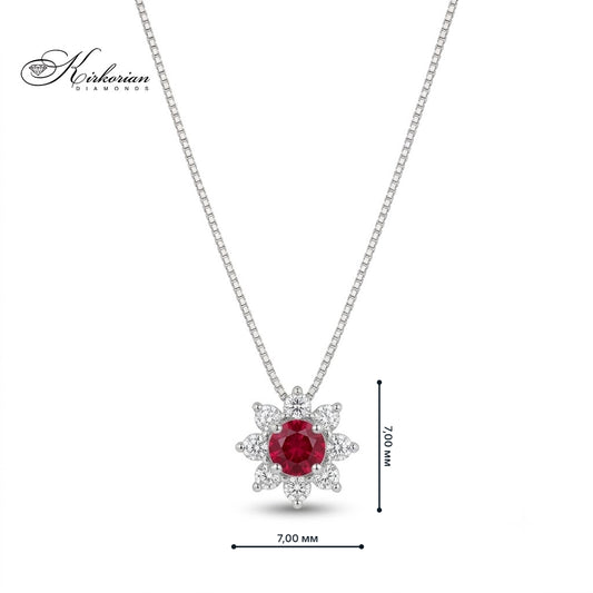 Колие от 18К бяло злато с рубин 0.18 ct и диаманти, висулка 7 х 7 мм