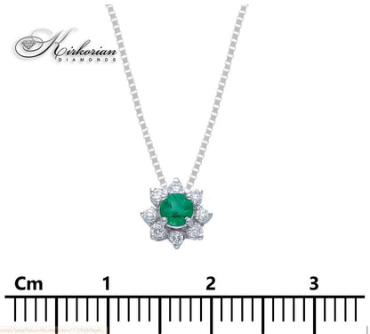 Колие бяло злато 18к със смарагд 0.14ct и диаманти – Kirkorian Diamonds