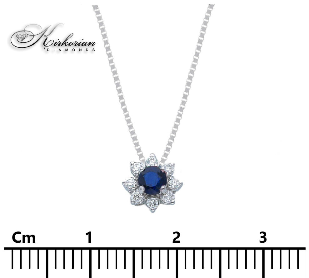 Колие бяло злато 18к със сапфир 0.18ct и диаманти – Kirkorian Diamonds