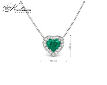 Колие от бяло злато 18К със смарагд 0.48 ct и диаманти – форма сърце S262852SB | Луксозен модел Kirkorian Diamonds