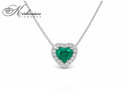Колие от бяло злато 18К със смарагд 0.48 ct и диаманти – форма сърце S262852SB | Луксозен модел Kirkorian Diamonds