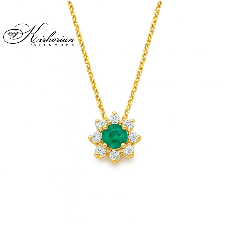 Колие жълто злато 18к със смарагд 0.25ct и диаманти 0.12ct – Kirkorian Diamonds
