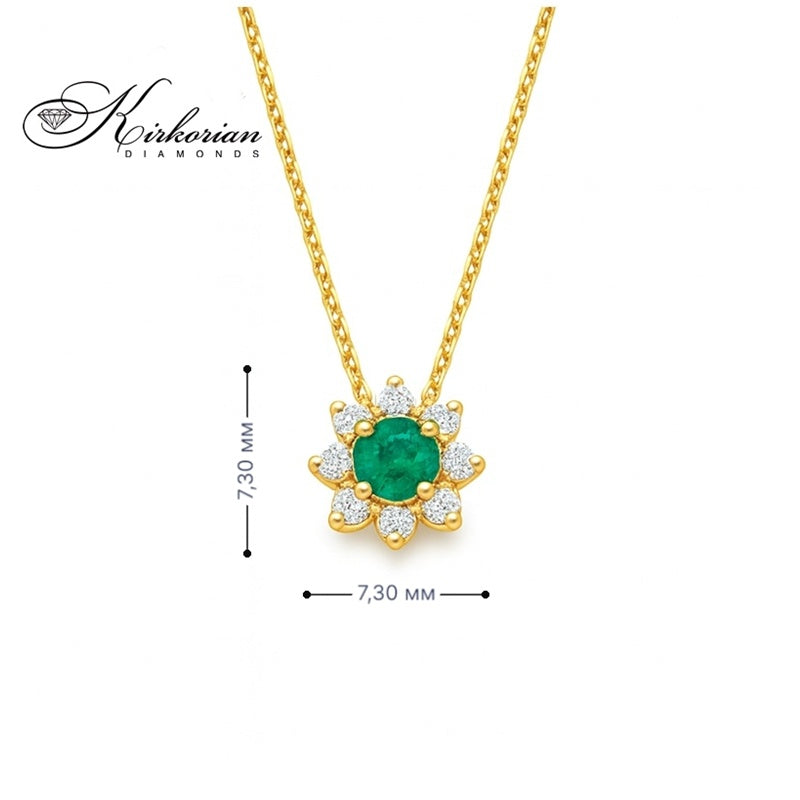 Колие жълто злато 18к със смарагд 0.25ct и диаманти 0.12ct – Kirkorian Diamonds
