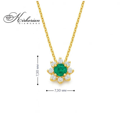 Колие жълто злато 18к със смарагд 0.25ct и диаманти 0.12ct – Kirkorian Diamonds