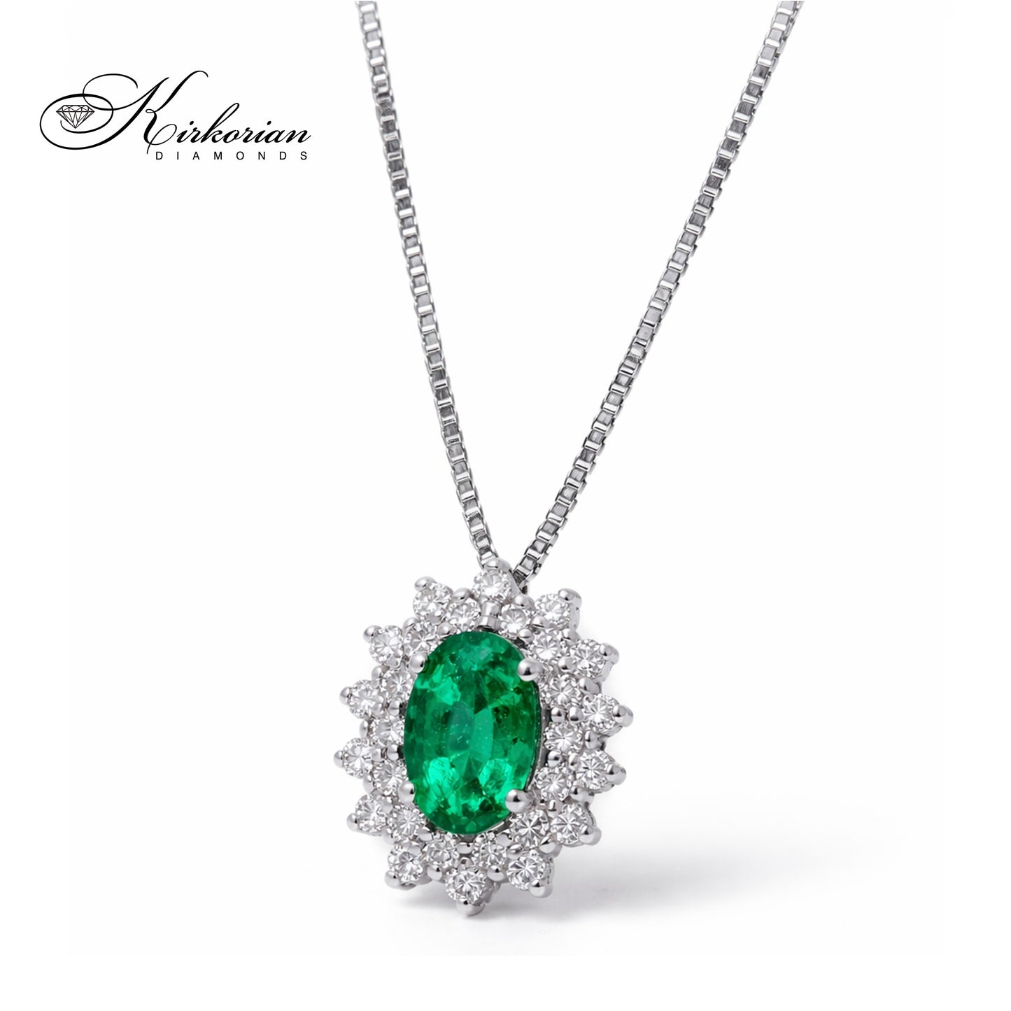 Колие бяло злато 18 карата със смарагд и диаманти - S276648SB | Kirkorian Diamonds