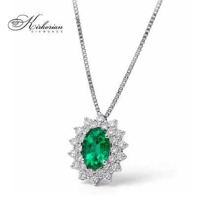 Колие бяло злато 18 карата със смарагд и диаманти - S276648SB | Kirkorian Diamonds