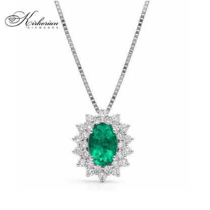 Колие бяло злато 18 карата със смарагд и диаманти - S276648SB | Kirkorian Diamonds