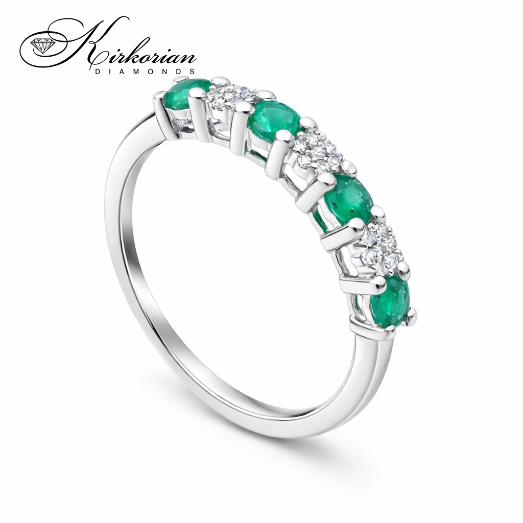 "Пръстен лента от бяло злато 18К със смарагди 0.45 ct и диаманти 0.08 ct – елегантен пръстен със смарагд и диаманти S276661SB"