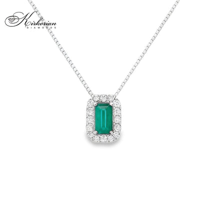 Колие бяло злато 18 карата със смарагд и диаманти - S281359SB | Kirkorian Diamonds