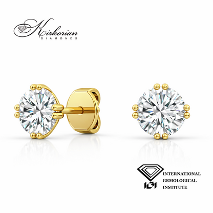 Обеци с диаманти 1.01 ct IGI от жълто злато 14К