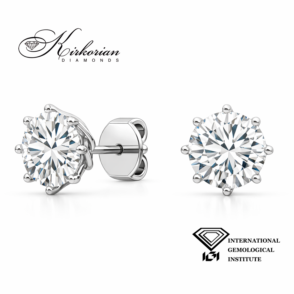 Диамантени обеци 2.09 ct кръгла форма брилянтна шлифовка цвят D чистота VS1 IGI SJE31896