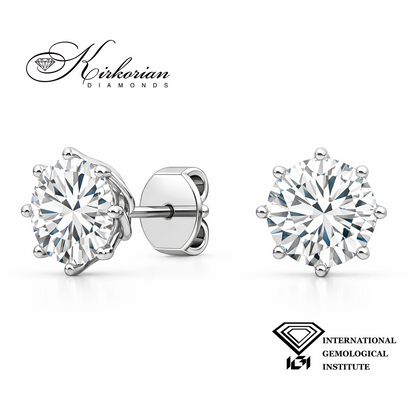 Диамантени обеци 2.09 ct кръгла форма брилянтна шлифовка цвят D чистота VS1 IGI SJE31896