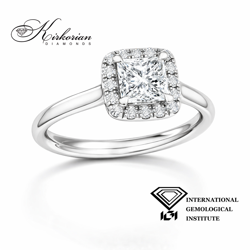 Princess диамант 1.10 ct F VVS2 с ореол от брилянти
