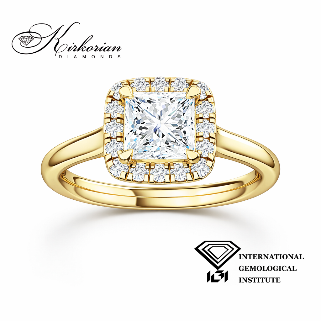 Годежен пръстен Princess 1.30 ct лабораторно отгледан диамант жълто злато 14К