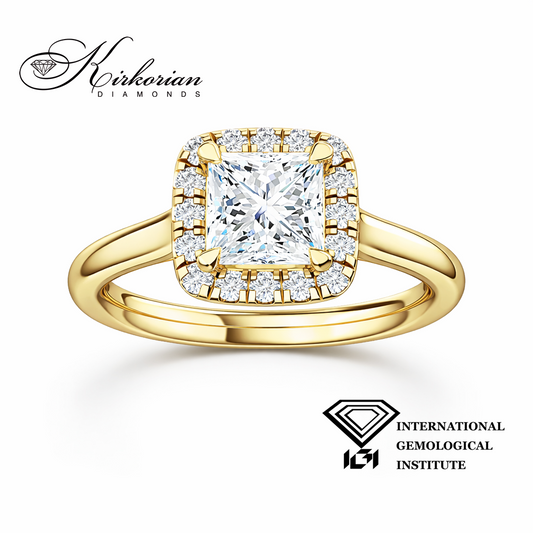 Годежен пръстен Princess 1.30 ct лабораторно отгледан диамант жълто злато 14К