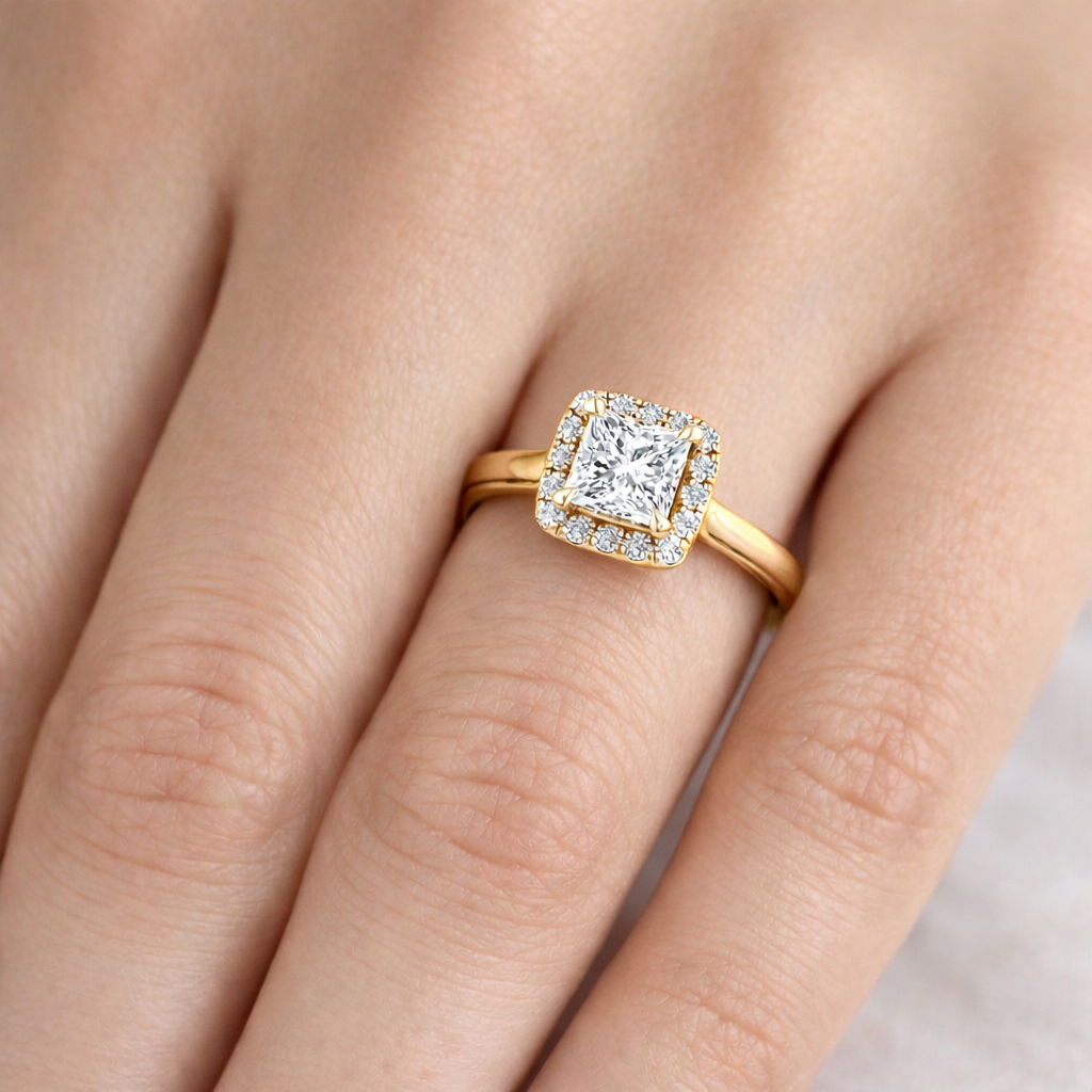 Princess лабораторен диамант годежен пръстен на ръка