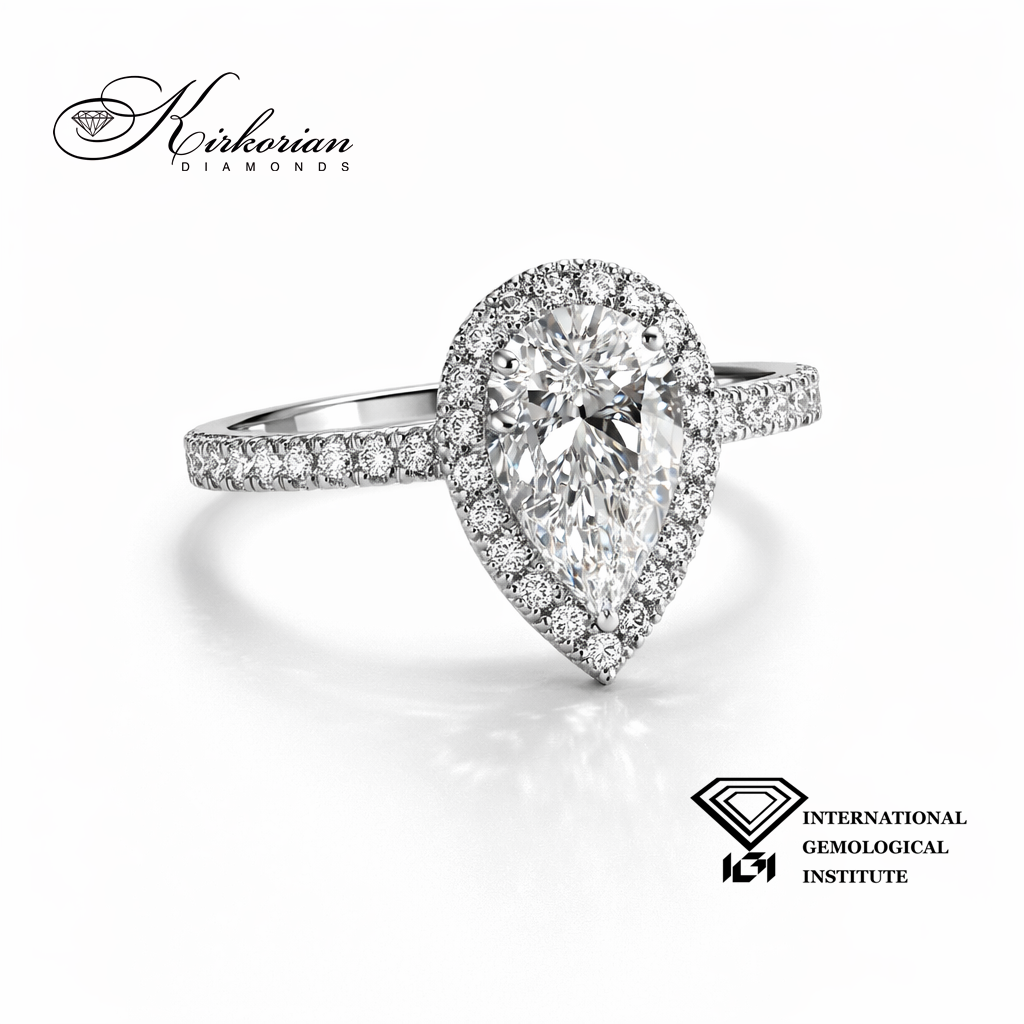 Pear диамант 1.01 ct E VS1 с ореол от брилянти
