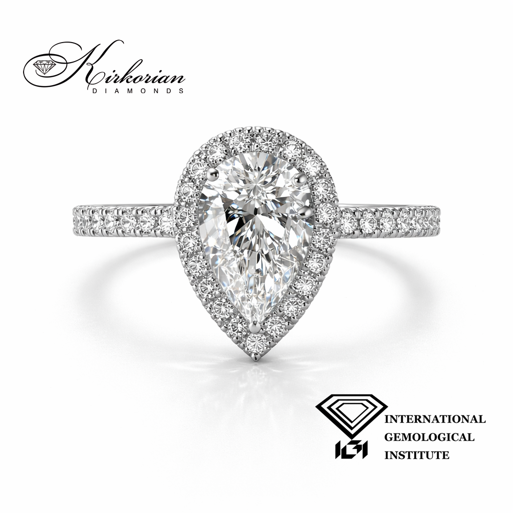 Годежен пръстен Pear 1.45 ct лабораторно отгледан диамант бяло злато 14К