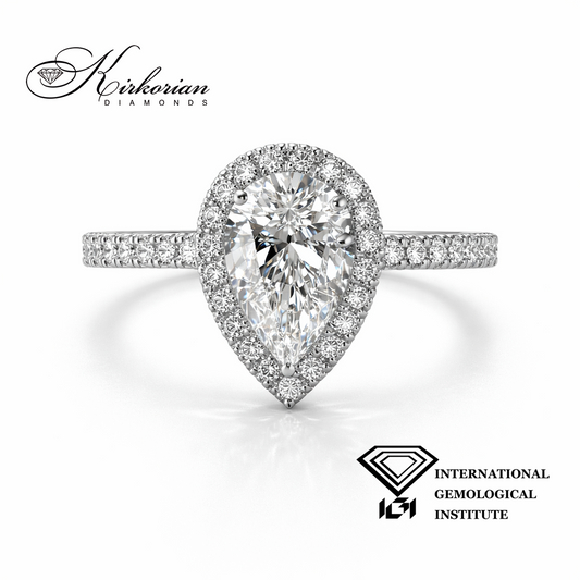 Годежен пръстен Pear 1.45 ct лабораторно отгледан диамант бяло злато 14К