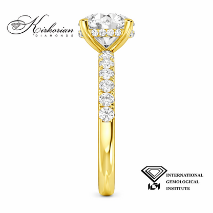 Годежен пръстен с лабораторно създаден диамант 1.00 ct E VS1 IGI – жълто злато 14К, общо 1.46 ct – модел SJR57099G