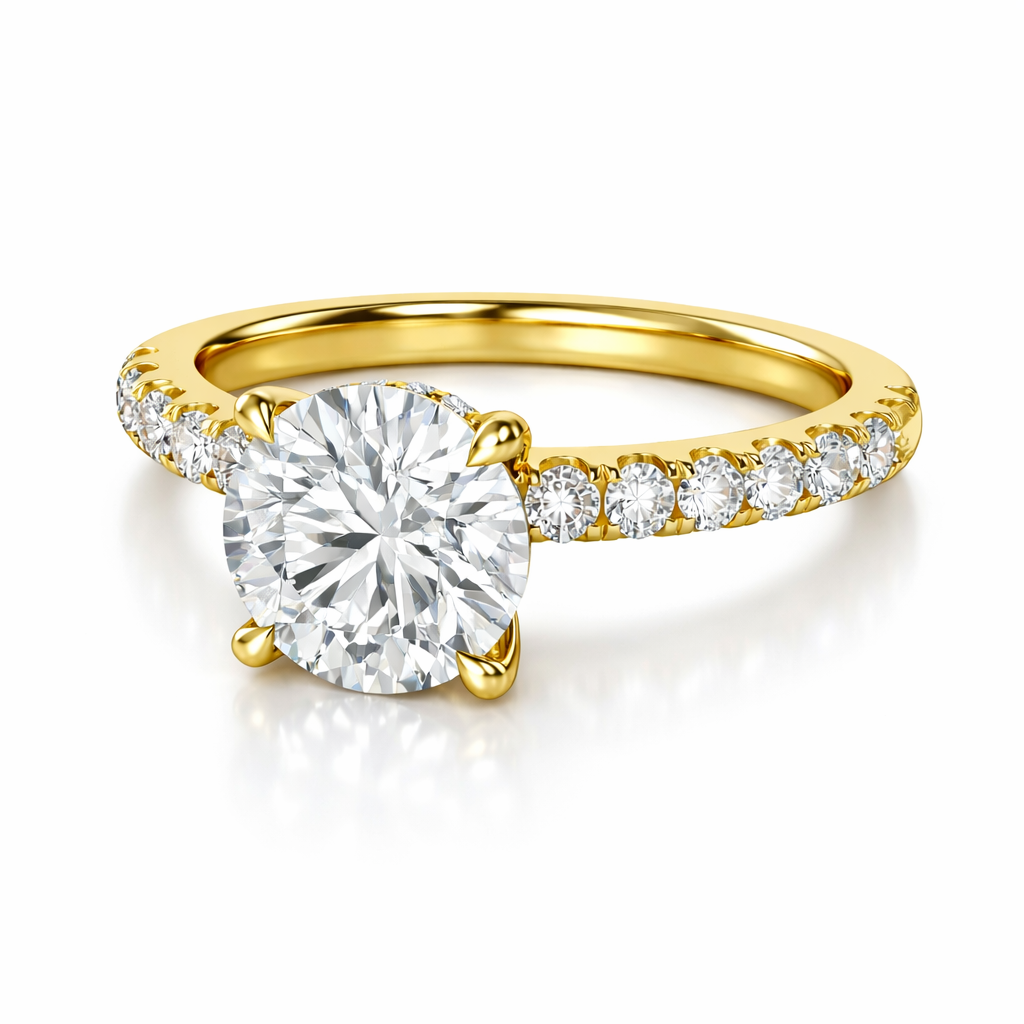 луксозен годежен пръстен 1 карат диамант с допълнителни диаманти 0.46 ct