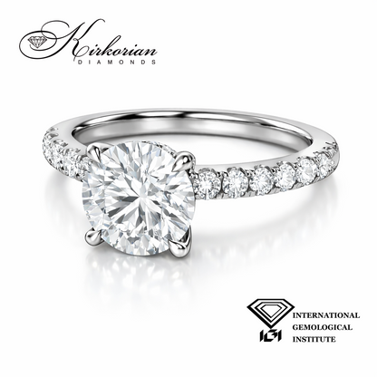 луксозен годежен пръстен бяло злато 14К с допълнителни диаманти 0.46 ct