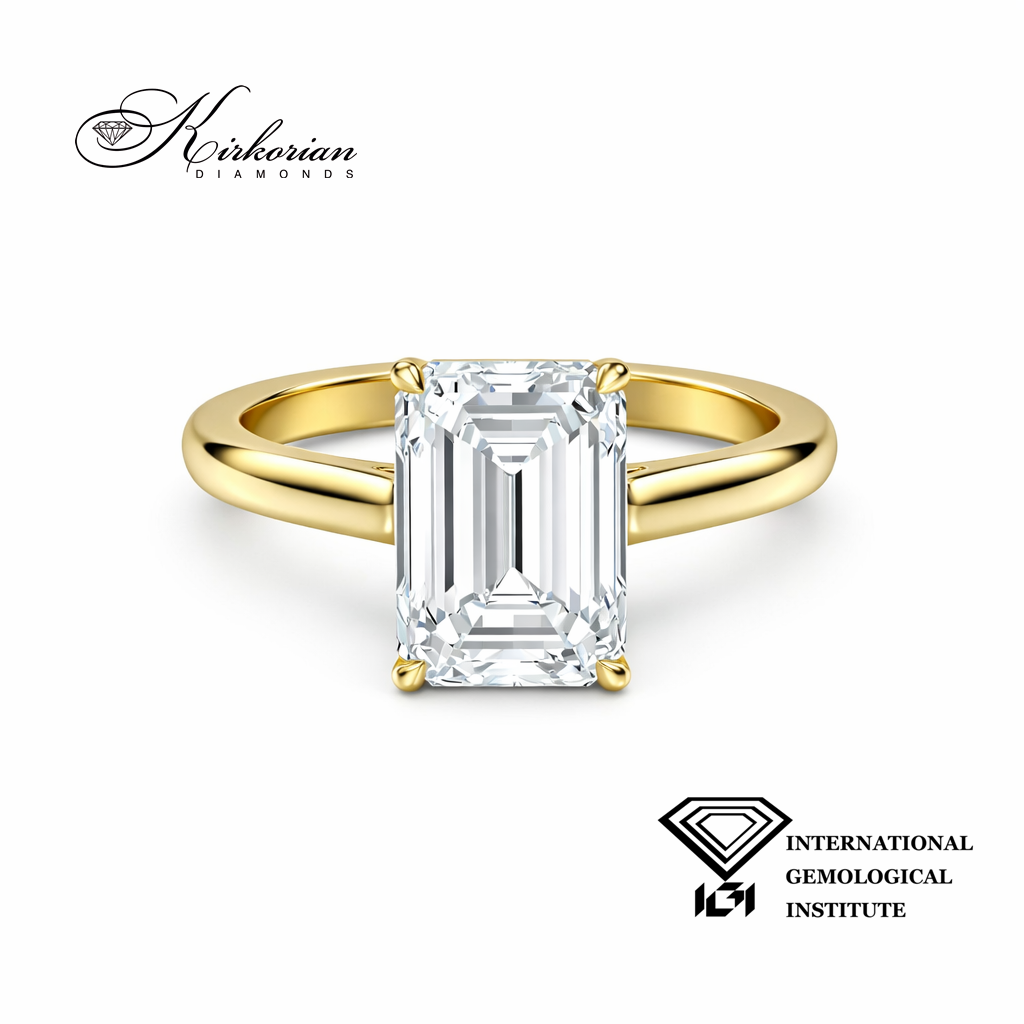 Годежен пръстен Emerald Cut 1.52 ct E VS2 IGI от жълто злато 14К