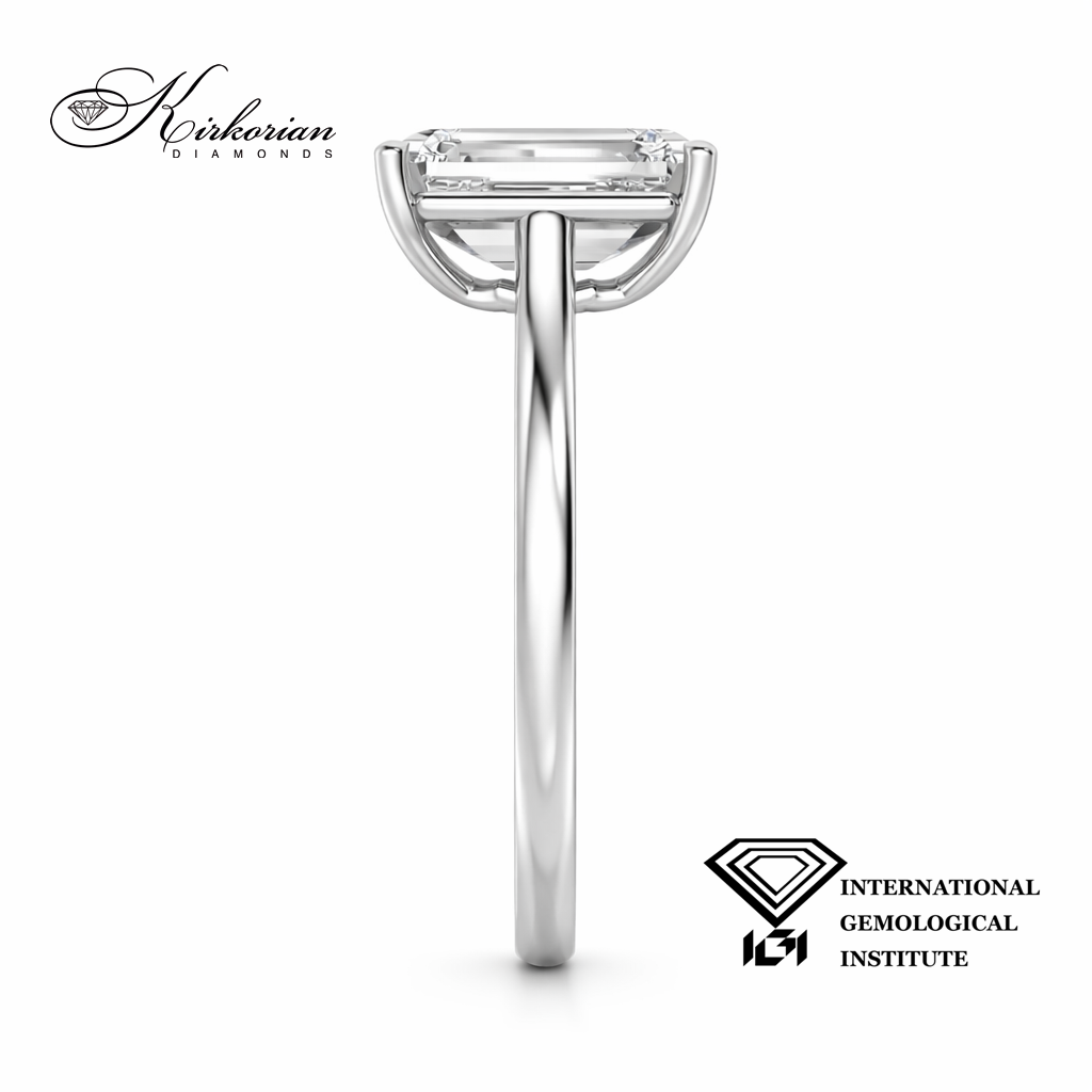 Страничен профил на Emerald Cut диамант 1.59 ct върху бяло злато 585