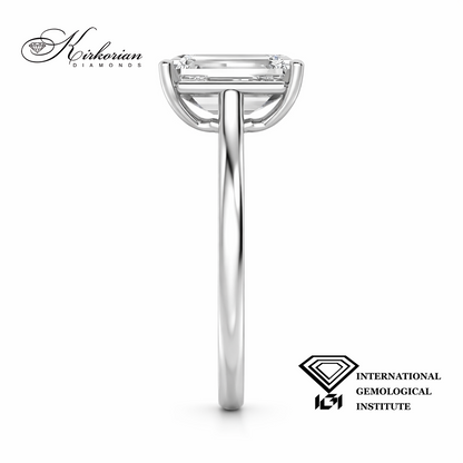 Страничен профил на Emerald Cut диамант 1.59 ct върху бяло злато 585