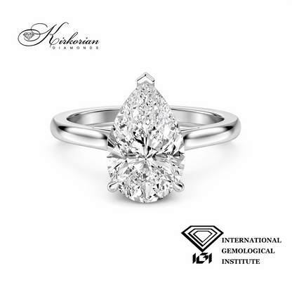 Годежен пръстен Pear 1.51 ct IGI F VS1 от бяло злато 14К Lab Grown